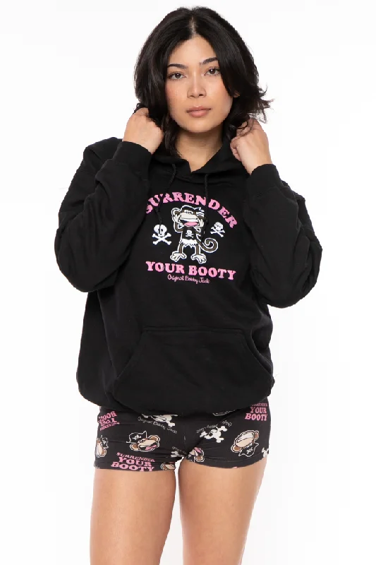 Surrender Your Booty- Bobby Jack Hoodie - Black Hoodie with Front Slit Layering Stylish Surrender Your Booty- Bobby Jack Hoodie - Black Hoodie with Front Slit Layering Stylish