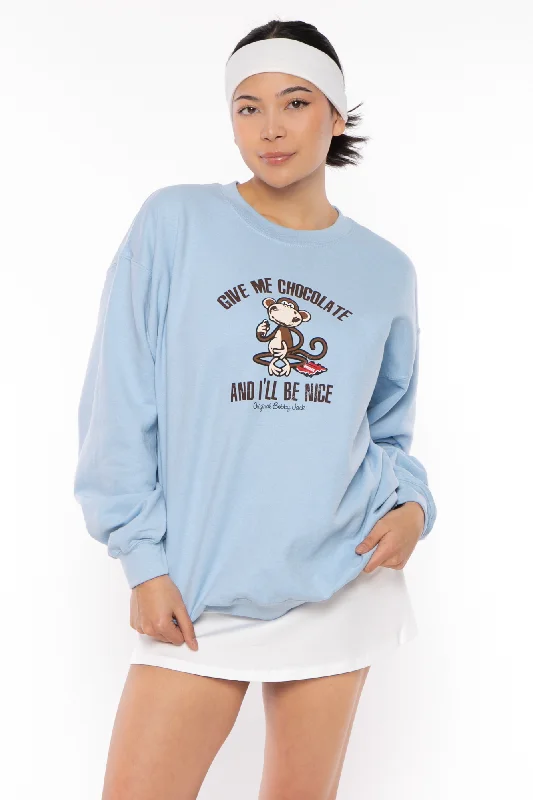 Give Me Chocolate - Bobby Jack Crew Sweatshirt - Blue Hoodie with Velcro Closure Adjustable Secure Give Me Chocolate - Bobby Jack Crew Sweatshirt - Blue Hoodie with Velcro Closure Adjustable Secure