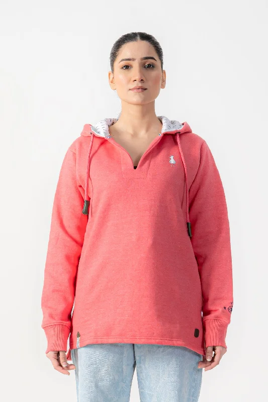 Women's Coral Hoodie with Drawstring and Embroidered Logo Hoodie with Patch Decorative Personalized Women's Coral Hoodie with Drawstring and Embroidered Logo Hoodie with Patch Decorative Personalized