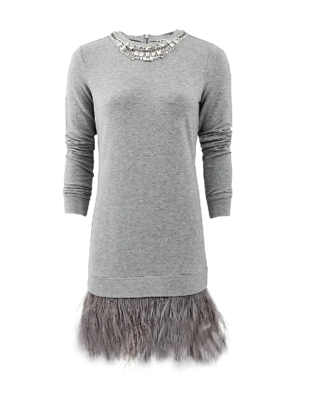 Sweatshirt Dress With Feathers Hoodie with Button Placket Classic Preppy