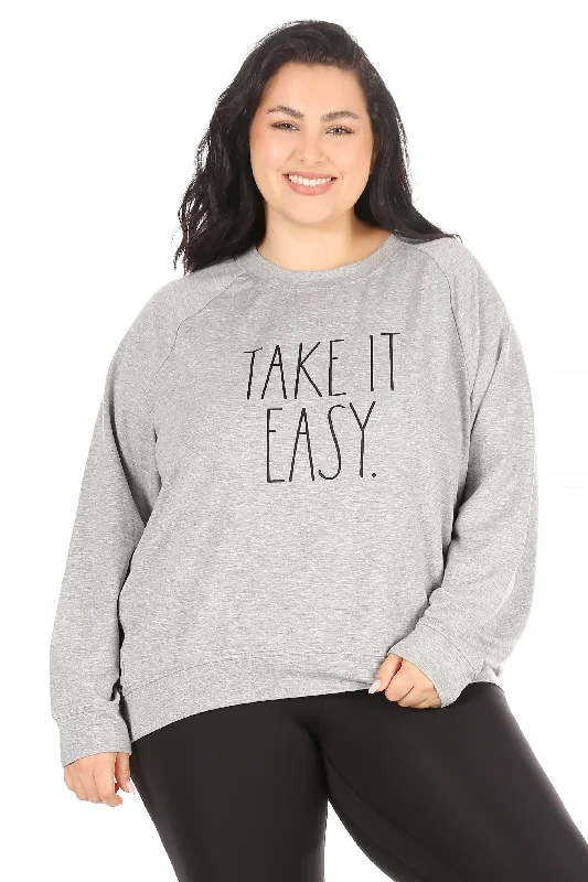 Women's "TAKE IT EASY" Plus Size Studio Raglan Sweatshirt Hoodie Dress Longline Feminine Women's "TAKE IT EASY" Plus Size Studio Raglan Sweatshirt Hoodie Dress Longline Feminine