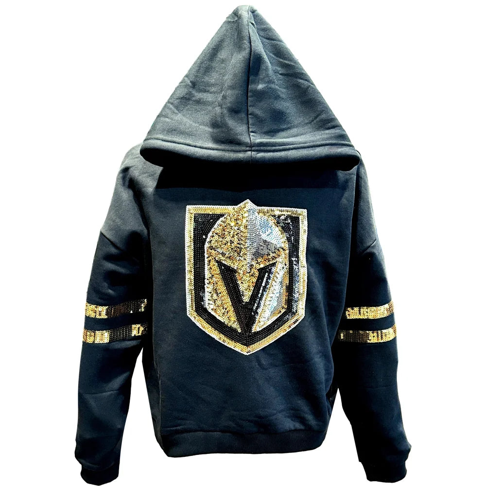 Vegas Golden Knights Women's Cuce Sequin Cropped Pullover Hoodie Hoodie with Zipper Versatile Modern Vegas Golden Knights Women's Cuce Sequin Cropped Pullover Hoodie Hoodie with Zipper Versatile Modern