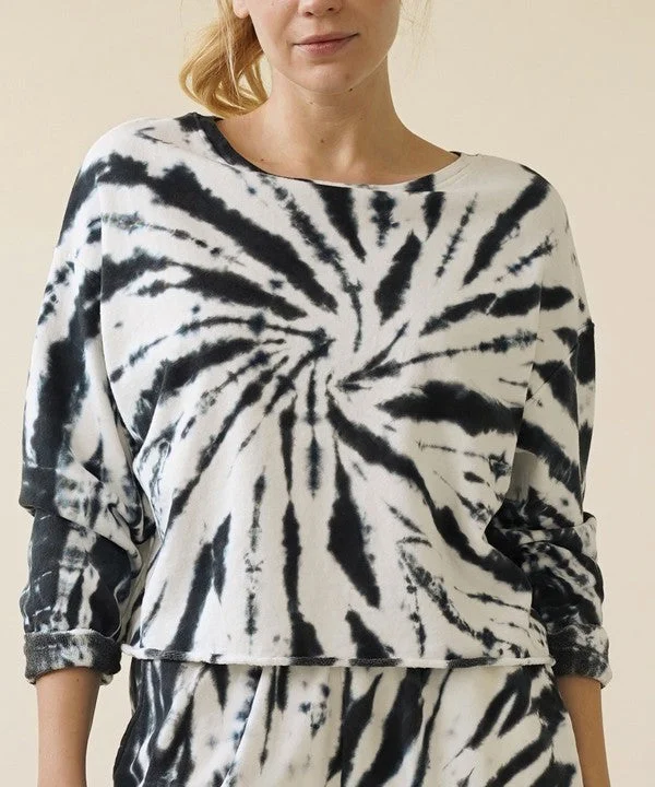 Recycled Cotton French Terry Tie dye Sweatshirt Hoodie with Hem Fringe Bohemian Relaxed Recycled Cotton French Terry Tie dye Sweatshirt Hoodie with Hem Fringe Bohemian Relaxed