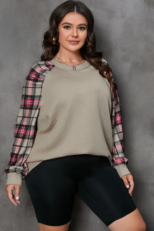 Khaki Color Plaid Round Neck Plus Size Sweatshirt Hoodie with Strings Custom Fit Adjustable Khaki Color Plaid Round Neck Plus Size Sweatshirt Hoodie with Strings Custom Fit Adjustable