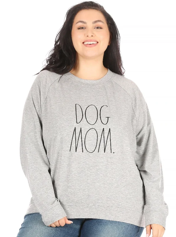 Women's "DOG MOM" Plus Size Studio Raglan Pullover Sweatshirt Hoodie with Hem Raw Edge Edgy Unfinished Women's "DOG MOM" Plus Size Studio Raglan Pullover Sweatshirt Hoodie with Hem Raw Edge Edgy Unfinished