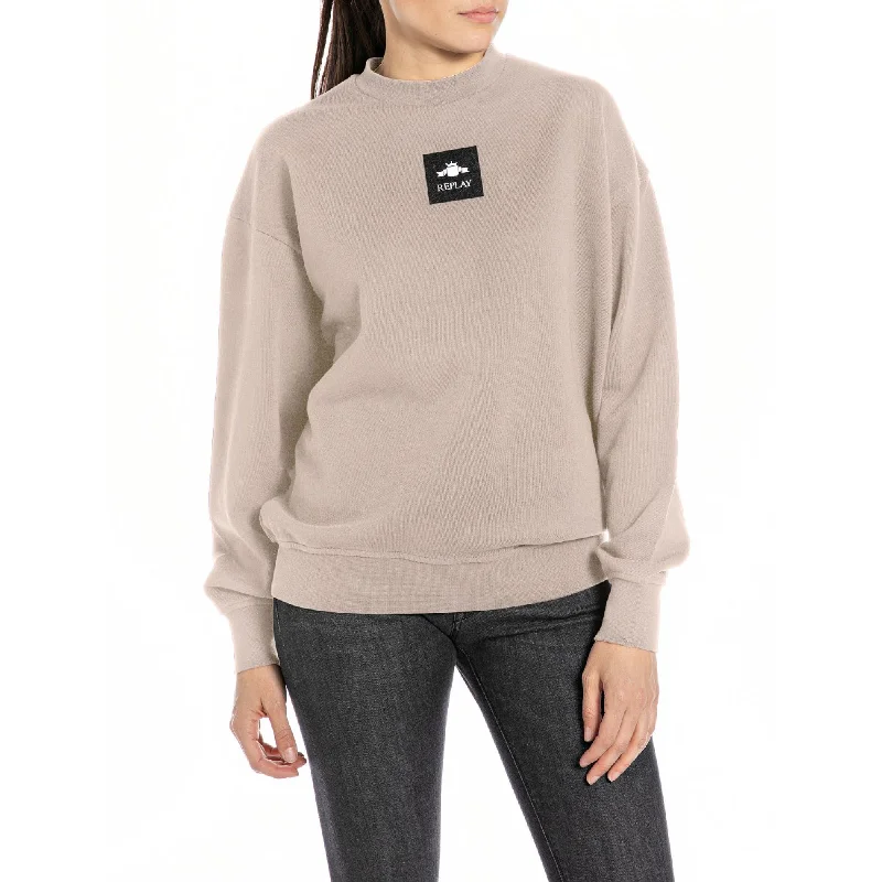 Replay Women's Light Beige Dyed Cotton Fleece Sweatshirt Hoodie with Camouflage Military Edgy Replay Women's Light Beige Dyed Cotton Fleece Sweatshirt Hoodie with Camouflage Military Edgy