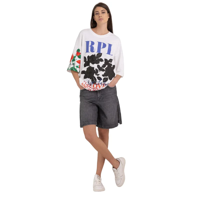 Replay Women's Oversized Sweatshirt With Glitter Print Hoodie with Reflective Safety Nightwear Replay Women's Oversized Sweatshirt With Glitter Print Hoodie with Reflective Safety Nightwear