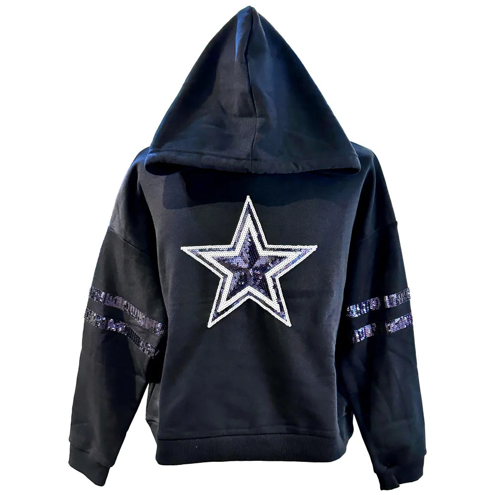 Dallas Cowboys Women's Cuce Sequin Cropped Pullover Hoodie Hoodie with Pattern Geometric Abstract Dallas Cowboys Women's Cuce Sequin Cropped Pullover Hoodie Hoodie with Pattern Geometric Abstract