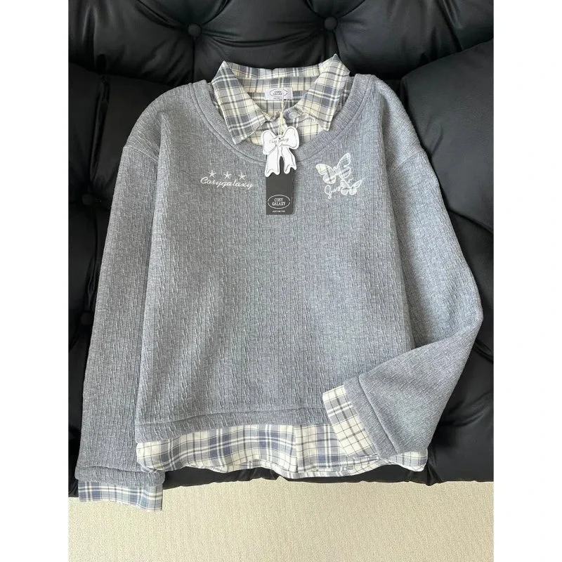 Wjczt Plaid Polo Shirt with Texture and a Collared Sweatshirt for Women Featuring an INS and Plush Korean Version Hoodie with Monochrome Minimalist Simple Wjczt Plaid Polo Shirt with Texture and a Collared Sweatshirt for Women Featuring an INS and Plush Korean Version Hoodie with Monochrome Minimalist Simple