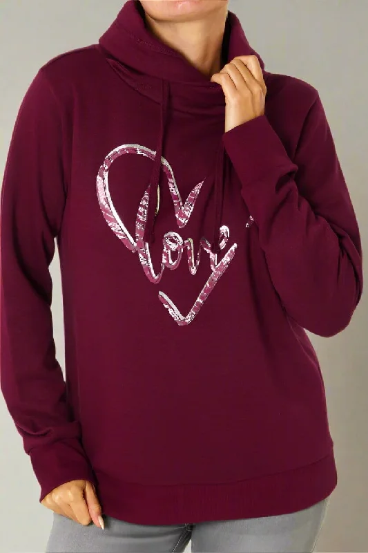 Janina Women's Shawl Collar Love Printed Sweatshirt Hoodie with Drawcord Adjustable Secure Janina Women's Shawl Collar Love Printed Sweatshirt Hoodie with Drawcord Adjustable Secure