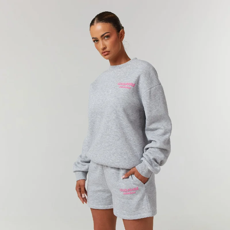 Bubble Logo Sweatshirt Twinset | Light Marl Hoodie with Tied Waist Feminine Flattering Bubble Logo Sweatshirt Twinset | Light Marl Hoodie with Tied Waist Feminine Flattering