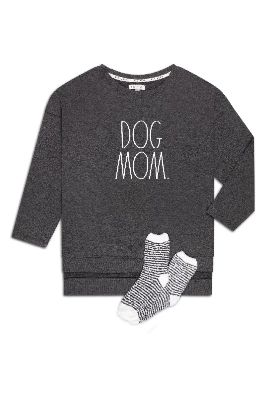 Women's Plus Size "DOG MOM" Pullover Tunic Sweatshirt with Cozy Socks Hoodie with Pocket Utility Practical Women's Plus Size "DOG MOM" Pullover Tunic Sweatshirt with Cozy Socks Hoodie with Pocket Utility Practical