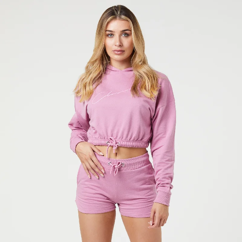 Tonal Embroidered Cropped Hoodie Twinset | Berry Hoodie with Slit Hem Functional Movement Tonal Embroidered Cropped Hoodie Twinset | Berry Hoodie with Slit Hem Functional Movement