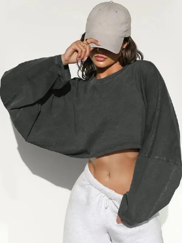 Wjczt - Women Solid Color Short Sport Hoodies& Sweatshirts Autumn Winter Round Neck Loose Long Sleeve Y2k T Shirt Top Hoodie with Pastel Soft Subtle Wjczt - Women Solid Color Short Sport Hoodies& Sweatshirts Autumn Winter Round Neck Loose Long Sleeve Y2k T Shirt Top Hoodie with Pastel Soft Subtle