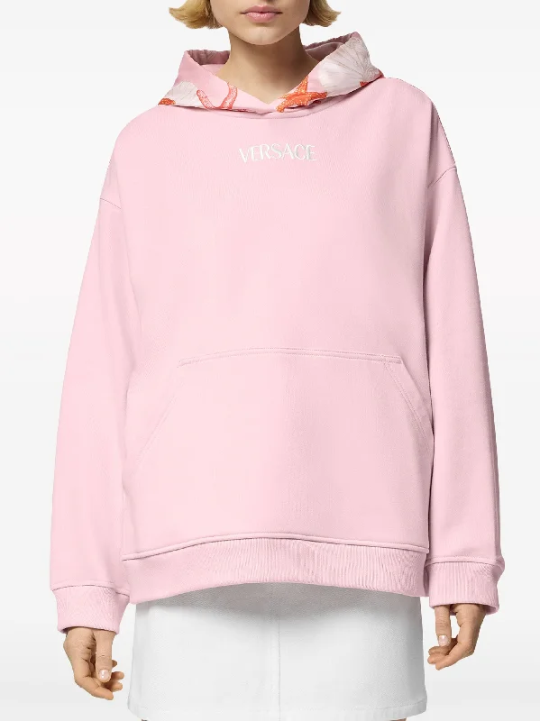 VERSACE - Women LA Print Logo Hoodie Hoodie with Hem Frayed Vintage Worn