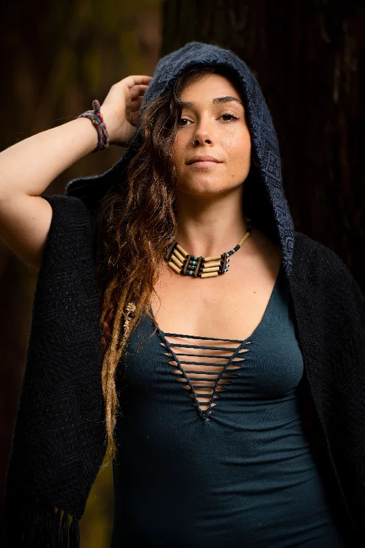 Venus Tribe Hoodie Scarf - Blue Hood/Black Scarf Hoodie with Rolled Sleeves Casual Relaxed Venus Tribe Hoodie Scarf - Blue Hood/Black Scarf Hoodie with Rolled Sleeves Casual Relaxed