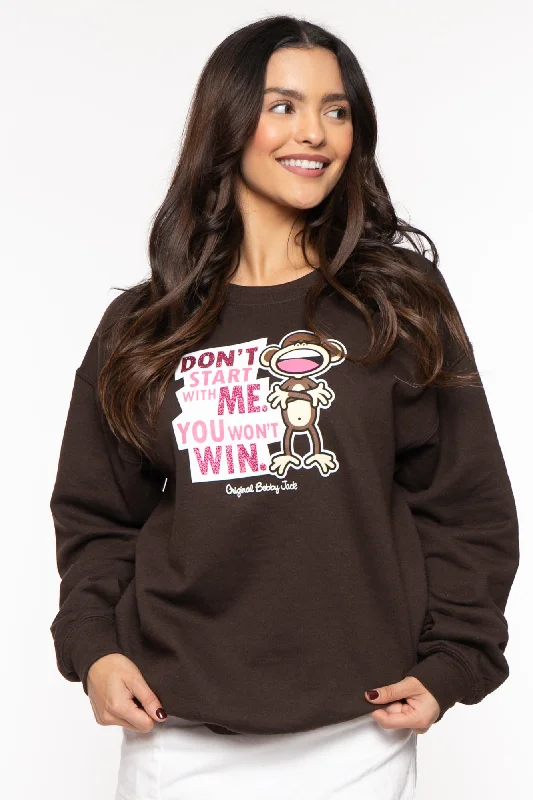 Don't Start - Bobby Jack Crew Glitter Sweatshirt - Brown Hoodie with High-Low Hem Asymmetrical Trendy Don't Start - Bobby Jack Crew Glitter Sweatshirt - Brown Hoodie with High-Low Hem Asymmetrical Trendy
