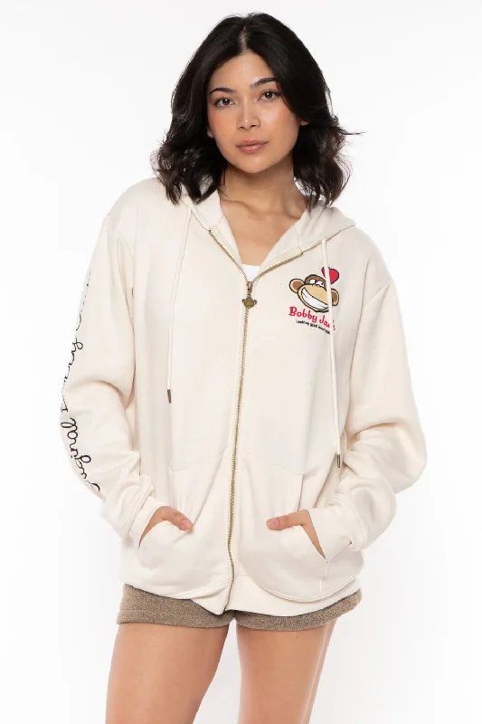 Looking Good - Bobby Jack Oversized Premium Zip Hoodie - Ivory Hoodie with Mock Neck Collared Structured Looking Good - Bobby Jack Oversized Premium Zip Hoodie - Ivory Hoodie with Mock Neck Collared Structured