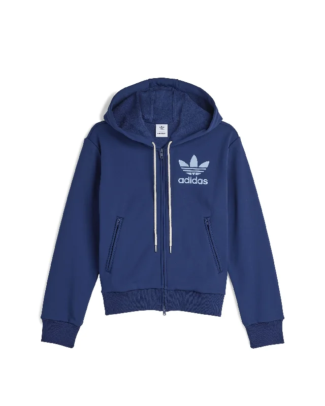 Wales Bonner Track Hoodie - Collegiate Navy Hoodie with Velcro Closure Adjustable Secure Wales Bonner Track Hoodie - Collegiate Navy Hoodie with Velcro Closure Adjustable Secure