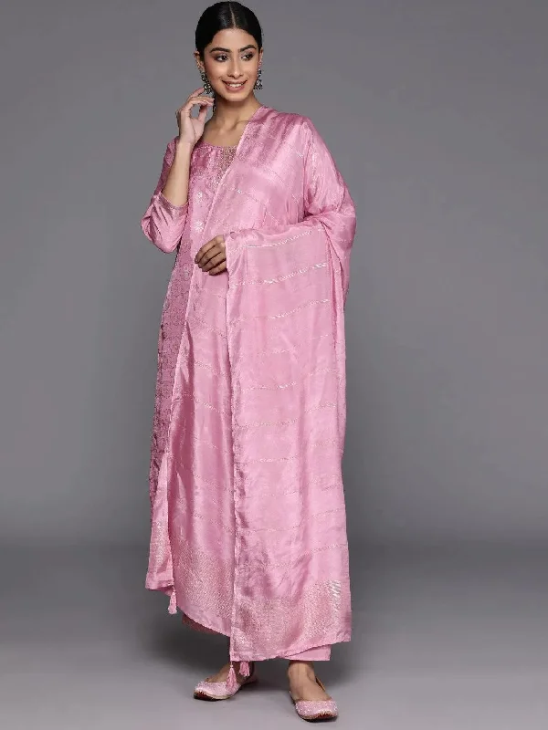 Pink Embroidered Silk Blend Straight Kurta With Trousers & Dupatta Trousers Fall Fleece Pink Embroidered Silk Blend Straight Kurta With Trousers & Dupatta Trousers Fall Fleece