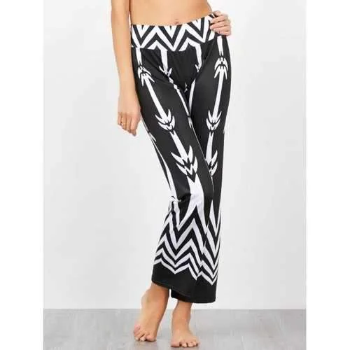 Chevron Print High Waisted Casual Pants - White And Black L Comfortable Jogging Pants
