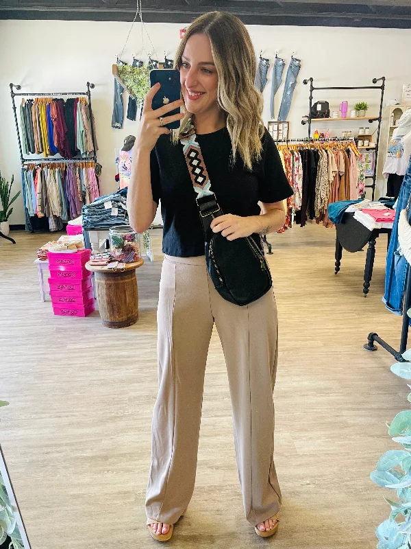 Pull On Wide Leg Trousers in Mocha Trousers Satin Smooth