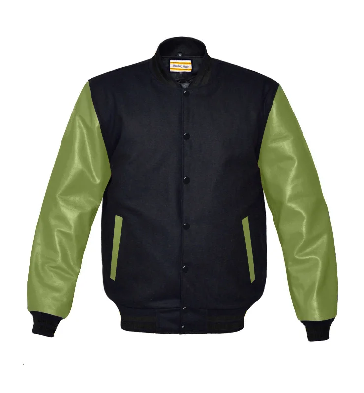 Original American Varsity Green Leather Sleeve Letterman College Baseball Women Wool Jackets #GRSL-BSTR-BB Welt Pockets Slit Pockets Flap Pockets Original American Varsity Green Leather Sleeve Letterman College Baseball Women Wool Jackets #GRSL-BSTR-BB Welt Pockets Slit Pockets Flap Pockets