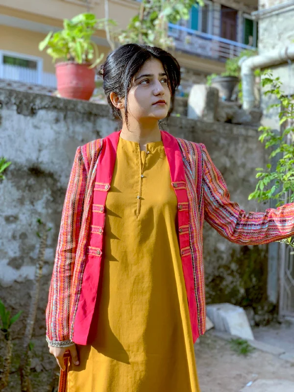 Mustard color co-ord paired with jacket [pret] Wool Jacket Cashmere Jacket Tweed Jacket