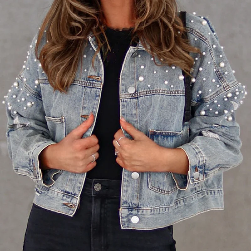 Stars and Pearls Bead Detail Denim Jacket Chenille Jacket Brocade Jacket Lace Jacket