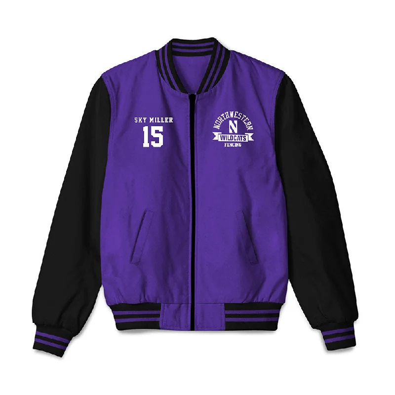 Northwestern - NCAA Women's Fencing : Sky Miller - Bomber Jacket Faux Fur Jacket Real Fur Jacket Shearling Jacket Northwestern - NCAA Women's Fencing : Sky Miller - Bomber Jacket Faux Fur Jacket Real Fur Jacket Shearling Jacket
