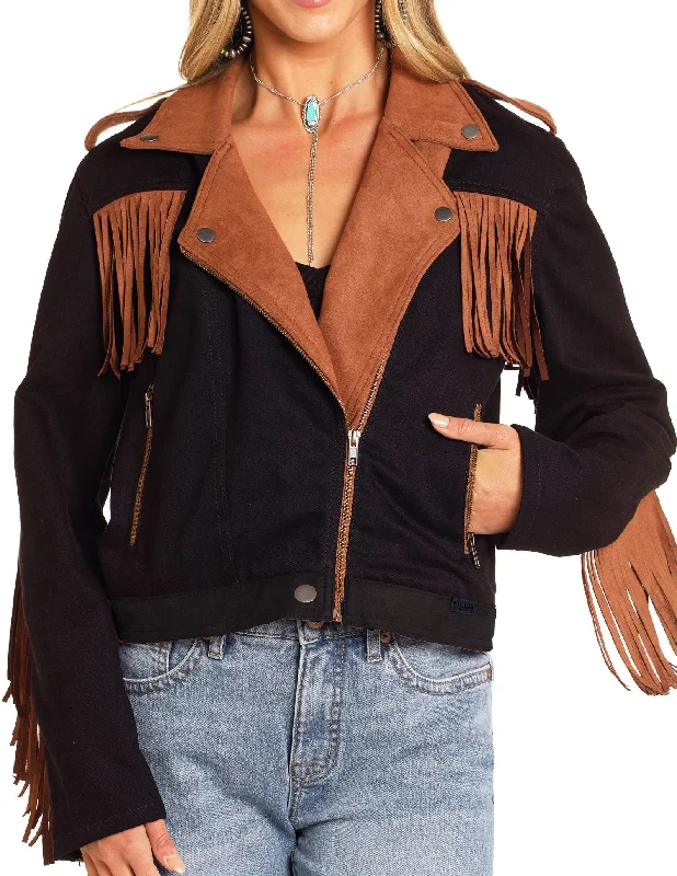 Women's Rock & Roll Black Star W/ Fringe Jacket Wool Jacket Cashmere Jacket Tweed Jacket Women's Rock & Roll Black Star W/ Fringe Jacket Wool Jacket Cashmere Jacket Tweed Jacket