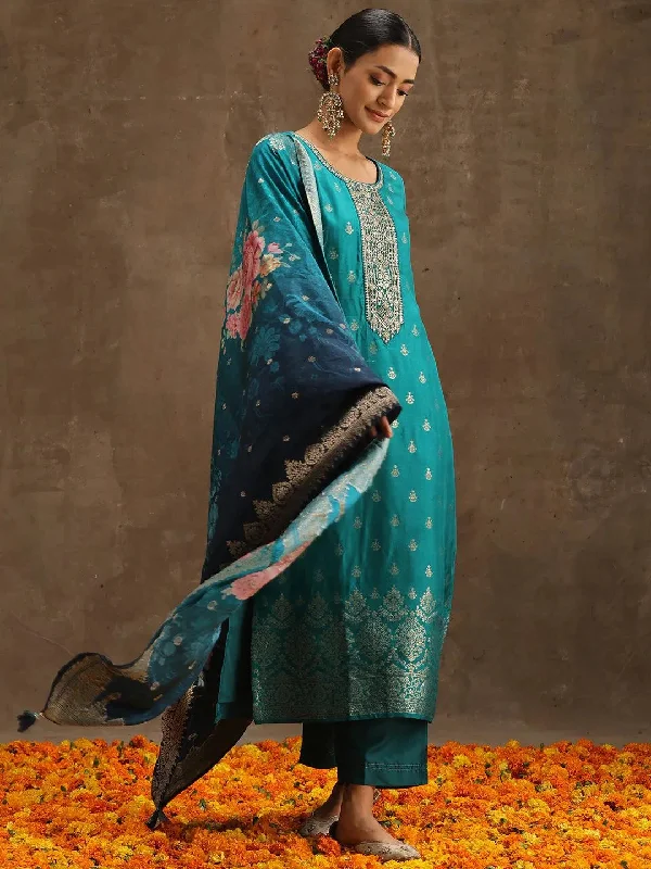 Green Self Design Silk Straight Kurta With Trousers & Dupatta Trousers luxurious premium Green Self Design Silk Straight Kurta With Trousers & Dupatta Trousers luxurious premium