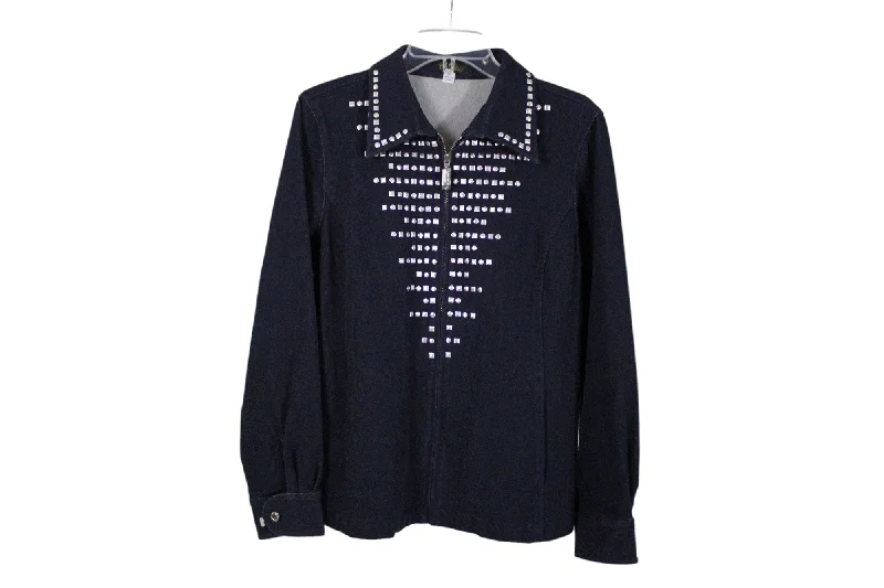 Bob Mackie Studded Chambray Jacket | M Zippered Jacket Buttoned Jacket Snapped Jacket Bob Mackie Studded Chambray Jacket | M Zippered Jacket Buttoned Jacket Snapped Jacket
