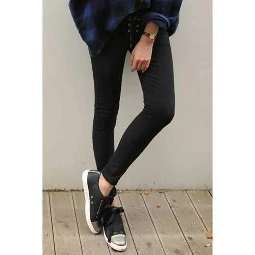 Stylish Slimming Solid Color Lacing Pencil Pants For Women - Black M Trendy Printed Pants Stylish Slimming Solid Color Lacing Pencil Pants For Women - Black M Trendy Printed Pants