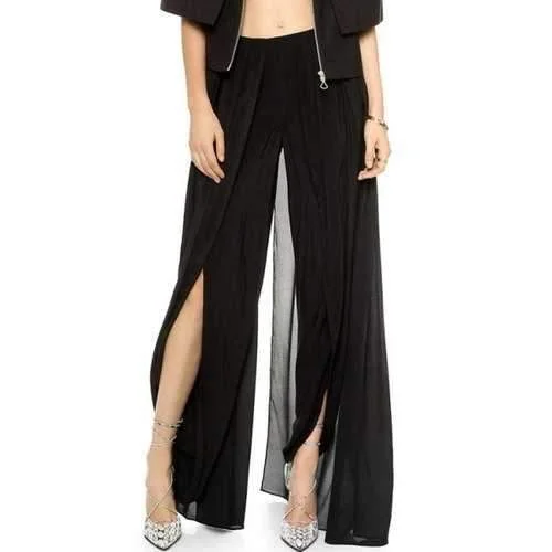 Fashionable Solid Color High Slit Elastic Waist Pants For Women - Black S Lightweight Jogger Pants Fashionable Solid Color High Slit Elastic Waist Pants For Women - Black S Lightweight Jogger Pants