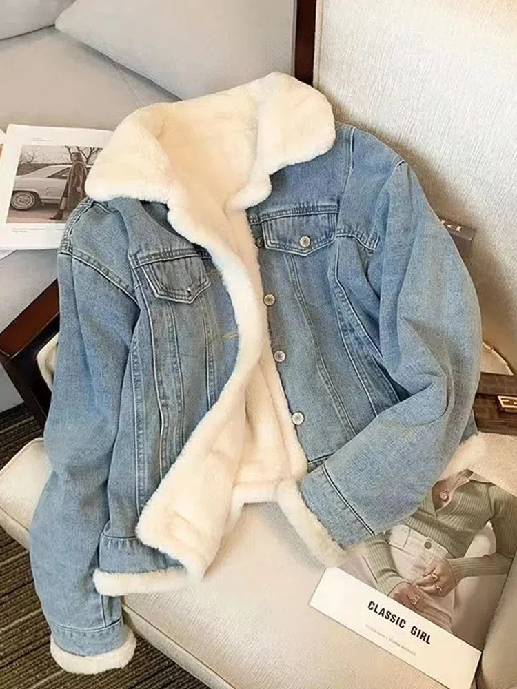 Winter Fleece Thicken Denim Jacket Women Loose Oversized Casual Warm Jeans Coats Wear Fur Collar Long Sleeves Female Clothes Corduroy Jacket Velvet Jacket Brocade Jacket Winter Fleece Thicken Denim Jacket Women Loose Oversized Casual Warm Jeans Coats Wear Fur Collar Long Sleeves Female Clothes Corduroy Jacket Velvet Jacket Brocade Jacket