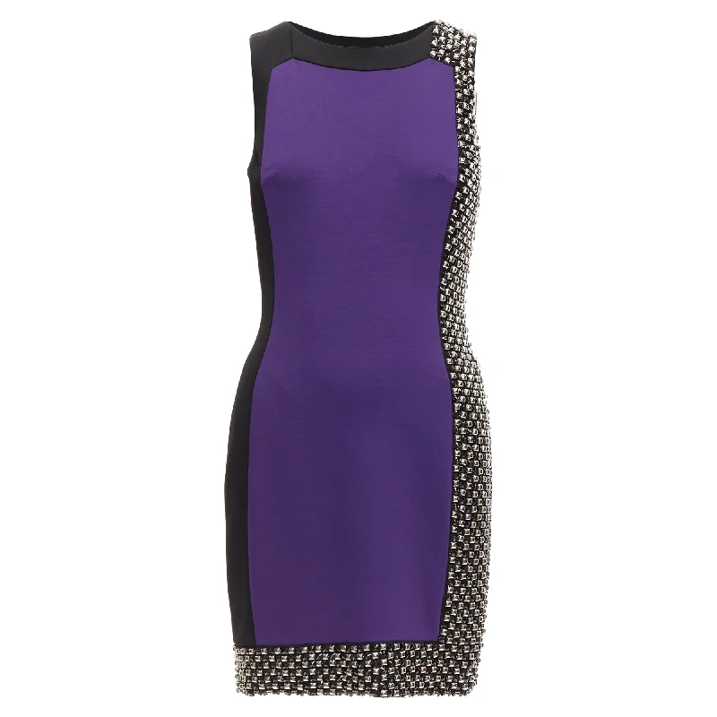 Versace Silk Blend Silver Studs Colorblock Mod Shift Dress