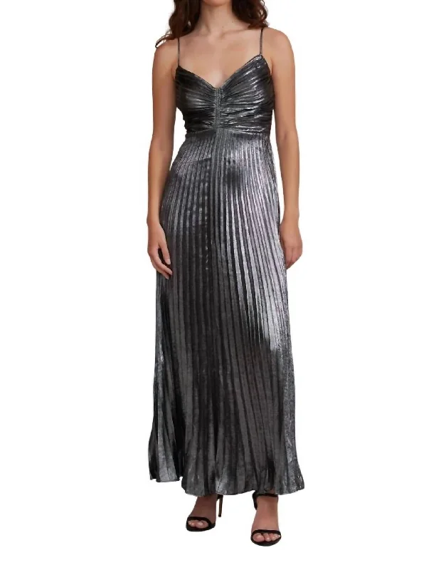 Rose Pleated Dress In Charcoal