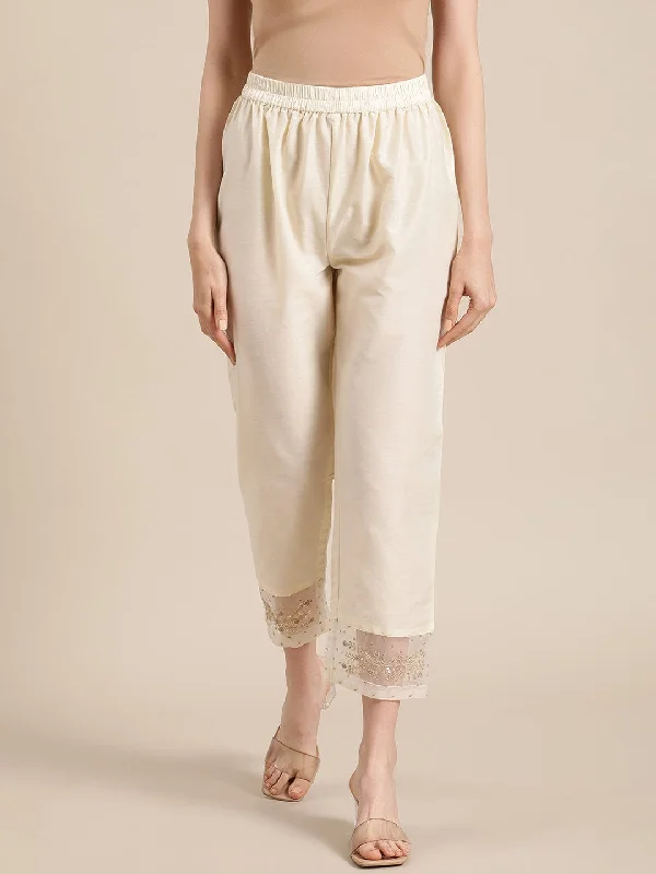 Varanga Women Varanga Off White Silk Organza Zari Embellished Trousers Trousers Leisure Comfortable Varanga Women Varanga Off White Silk Organza Zari Embellished Trousers Trousers Leisure Comfortable