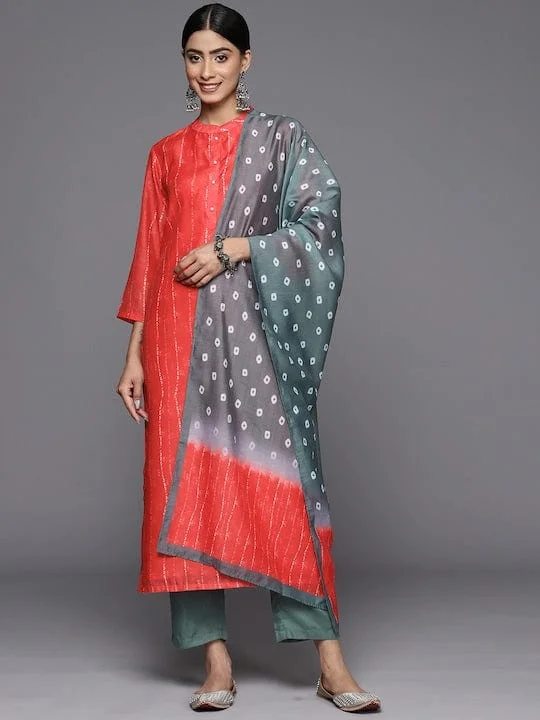Varanga Women Printed Regular Kurta With Trousers & With Dupatta Trousers Denim Blue Varanga Women Printed Regular Kurta With Trousers & With Dupatta Trousers Denim Blue
