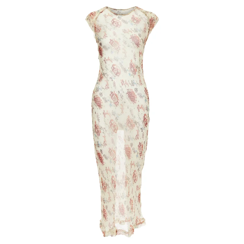 Dries Van Noten Vintage Floral Sheer Bias Cut Dress