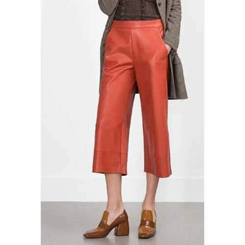 Stylish Orange PU Leather Spliced Women's 3/4 Palazzo Pants - Orange M Casual Yoga Pants Stylish Orange PU Leather Spliced Women's 3/4 Palazzo Pants - Orange M Casual Yoga Pants