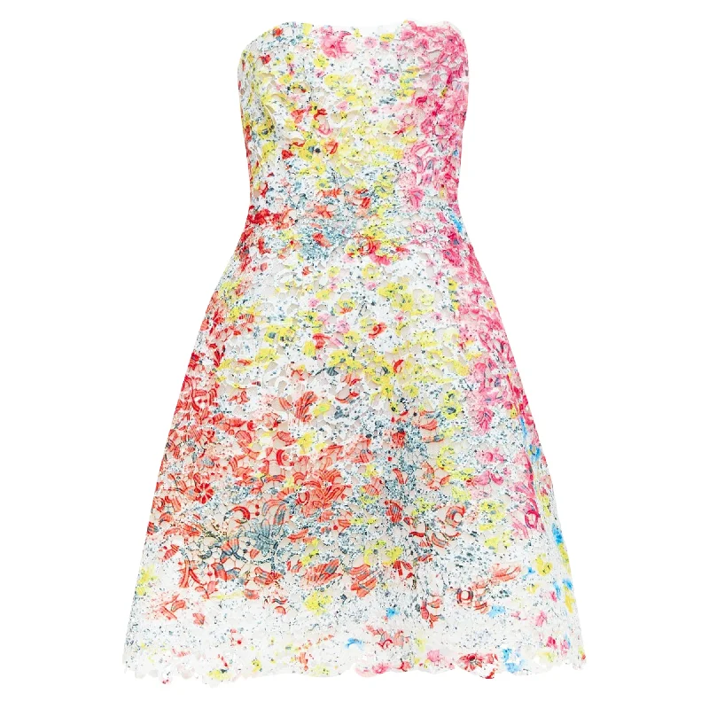 Monique Lhuillier neon tie dye floral lace applique fre dress