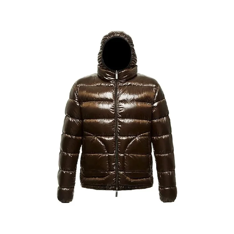 Reversible Hooded Down Jacket In Brown And Black Tiered Jacket Buttoned Jacket Zippered Jacket Reversible Hooded Down Jacket In Brown And Black Tiered Jacket Buttoned Jacket Zippered Jacket