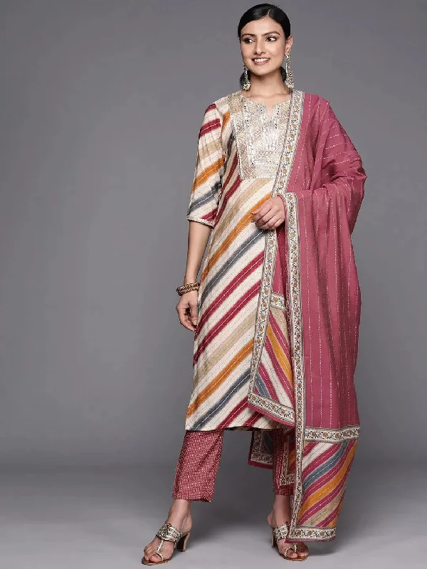 Multicoloured Yoke Design Silk Blend Straight Kurta With Trousers & Dupatta Trousers Bridal Satin Multicoloured Yoke Design Silk Blend Straight Kurta With Trousers & Dupatta Trousers Bridal Satin
