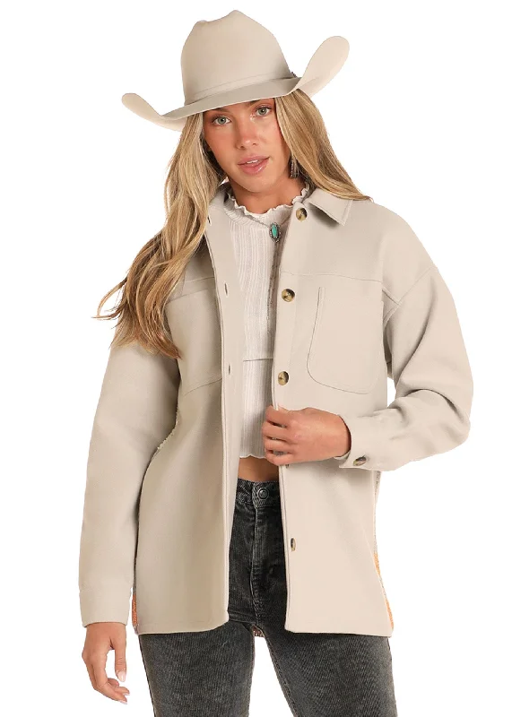 Women's Rock & Roll Shirt Jacket w/ Knit Aztec Hoodie Zip-Up Jacket Button-Up Jacket Women's Rock & Roll Shirt Jacket w/ Knit Aztec Hoodie Zip-Up Jacket Button-Up Jacket