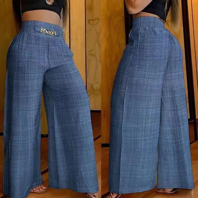 Summer Waist Wide Leg Straight Pants Women Chain High Casual Pocket Design Elegant Vacation Long Pants Streetwear Loose Trousers Trousers Exclusive Limited Summer Waist Wide Leg Straight Pants Women Chain High Casual Pocket Design Elegant Vacation Long Pants Streetwear Loose Trousers Trousers Exclusive Limited