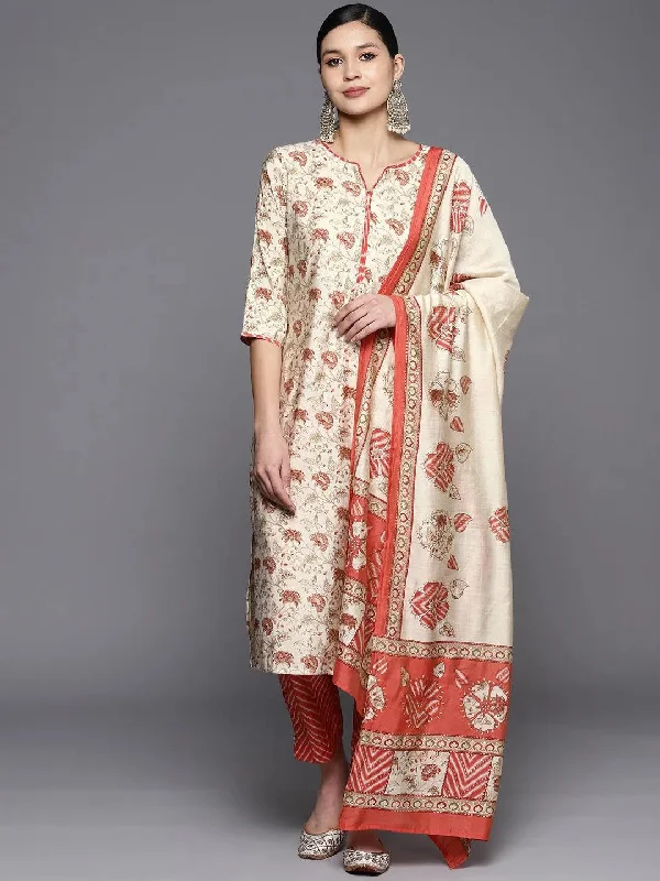 Beige Printed Silk Blend Straight Kurta With Trousers & Dupatta Trousers Culottes Wide Leg Beige Printed Silk Blend Straight Kurta With Trousers & Dupatta Trousers Culottes Wide Leg