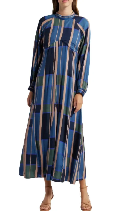 Clara Gore Dress In Mixed Blue