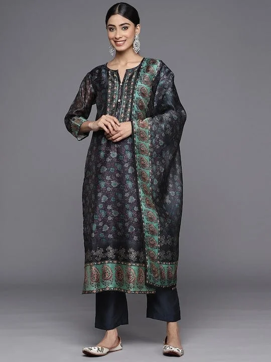 varanga-women-blue-floral-printed-regular-chanderi-silk-kurta-with-trousers-with-dupatta Trousers Striped Patterned varanga-women-blue-floral-printed-regular-chanderi-silk-kurta-with-trousers-with-dupatta Trousers Striped Patterned